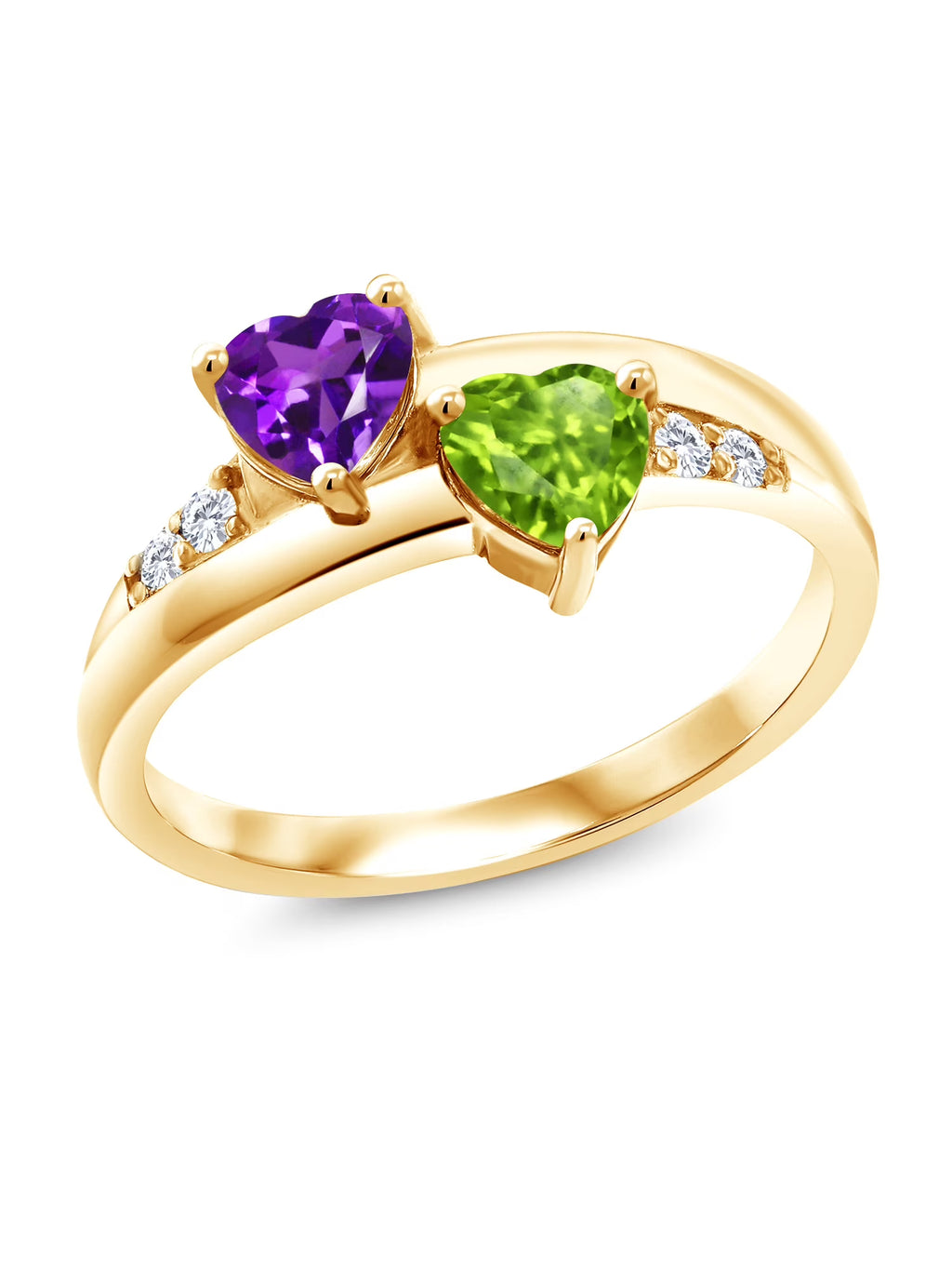 Purple Amethyst Green Peridot 18K Yellow Gold Plated Silver Ring D78128