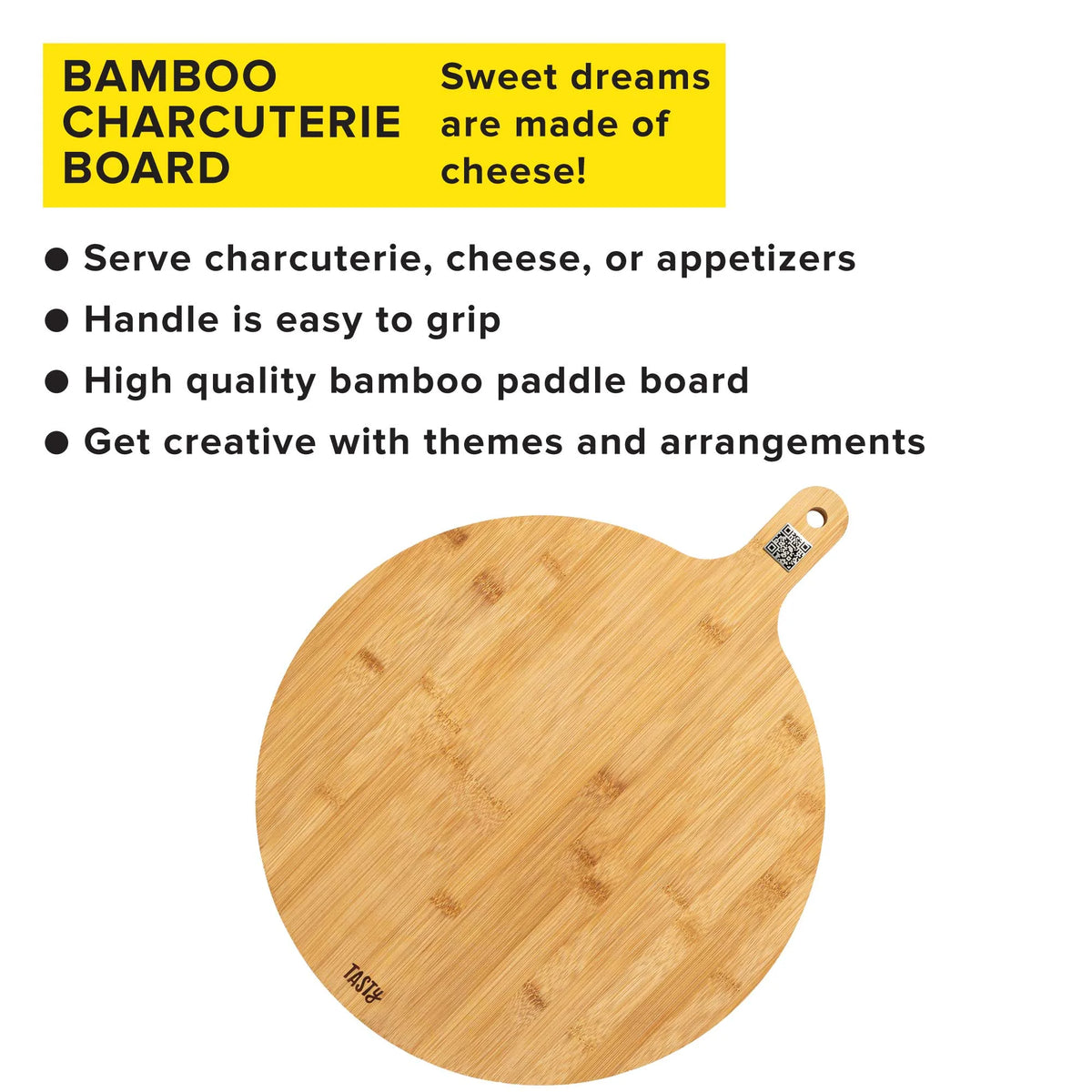 Bamboo Round Charcuterie Board with Handle, 15.5" K56707
