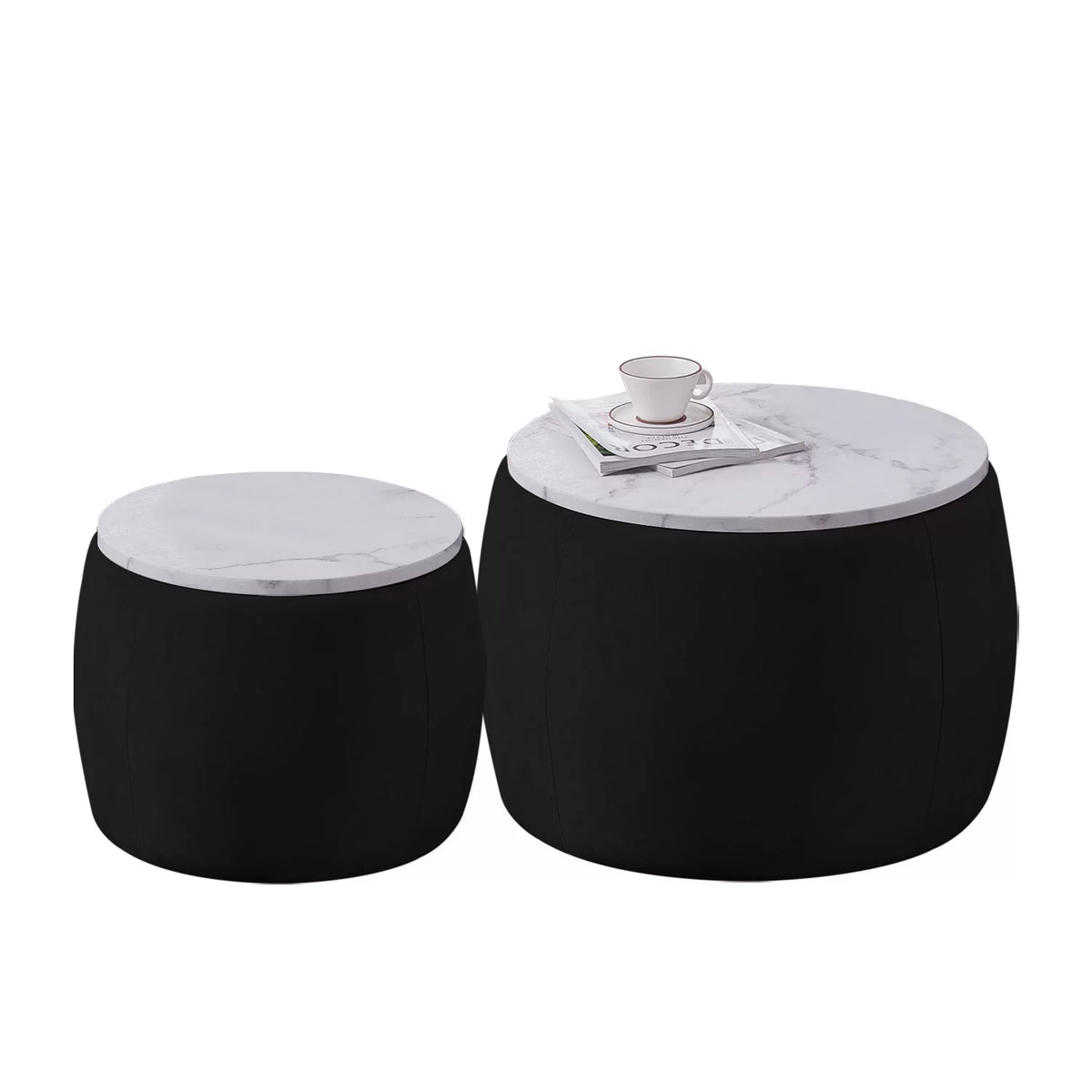 Set of 2 Round Storage End Table Black B5196