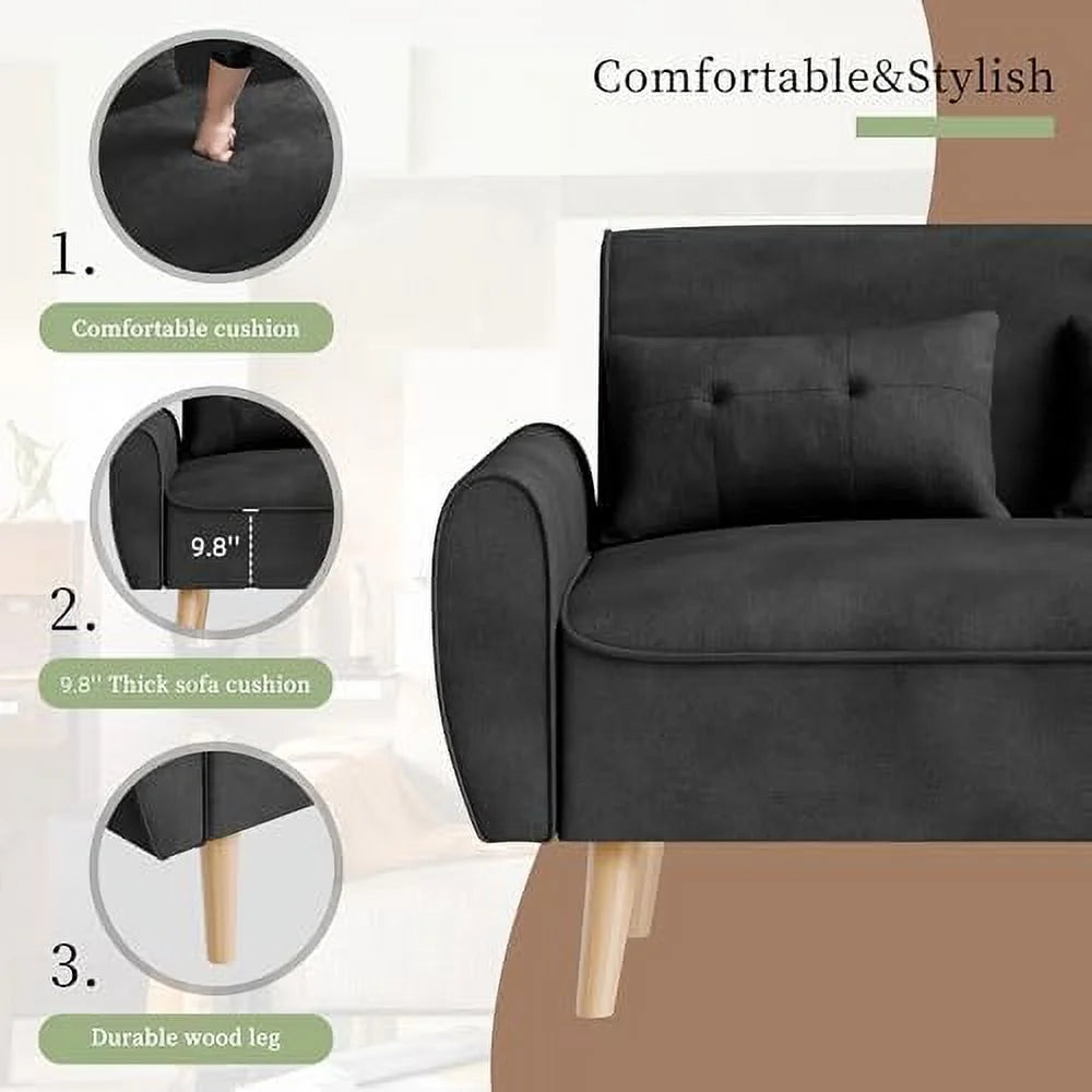 47" Linen Fabric Tufted Loveseat Sofa with Wood Legs N52513