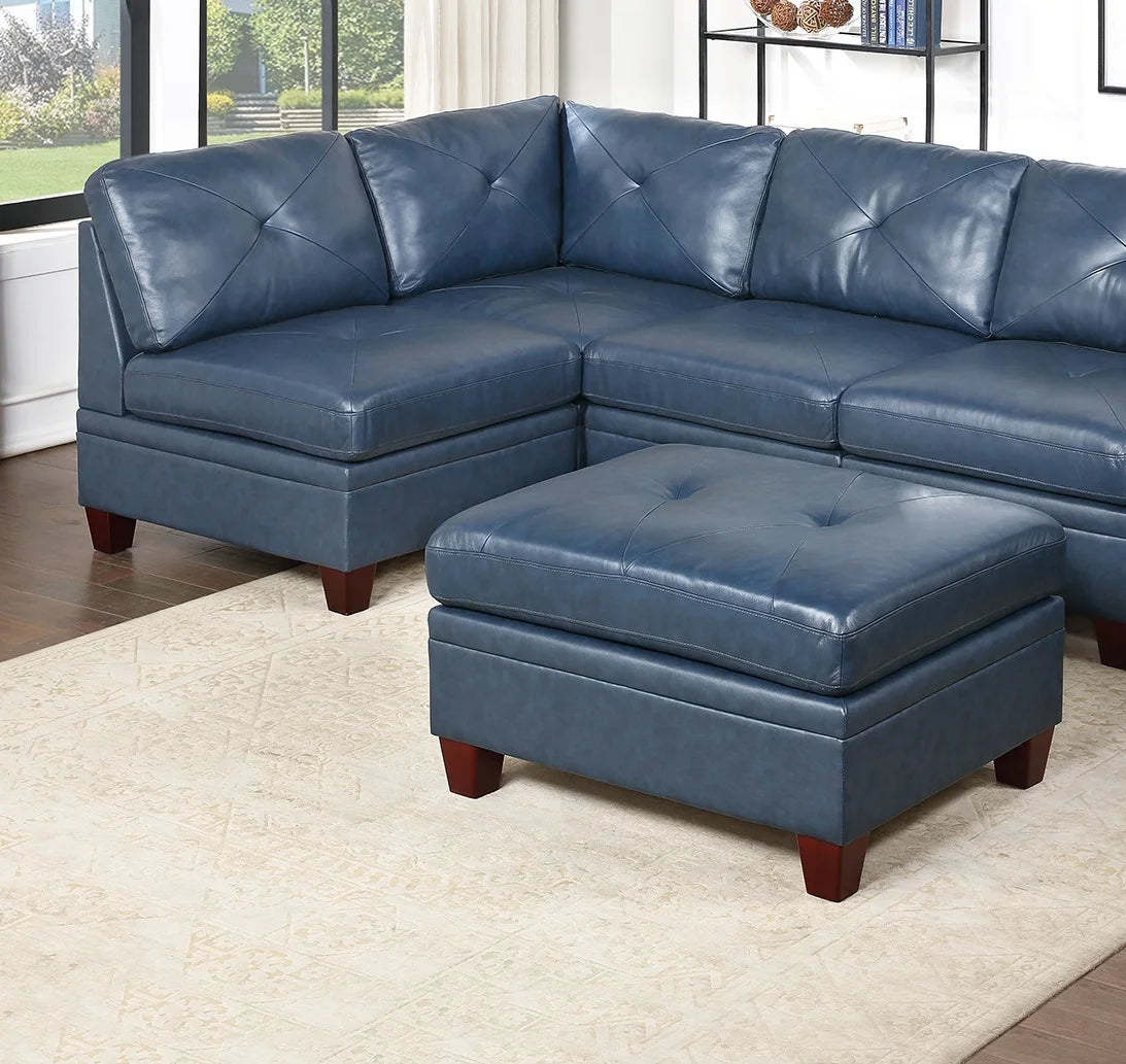 Genuine Leather Armless Chair Ink Blue Tufted Seat C66458