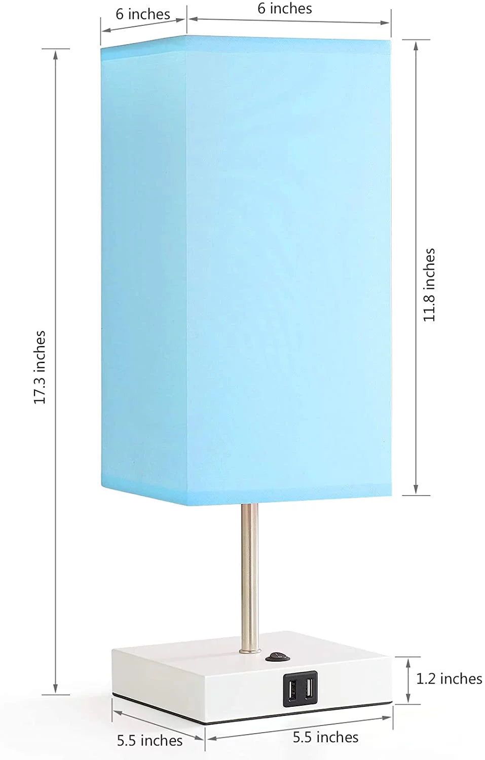 Bedside Table Lamp Set of 2 with Dual USB Charging Port, Blue Lampshade I524