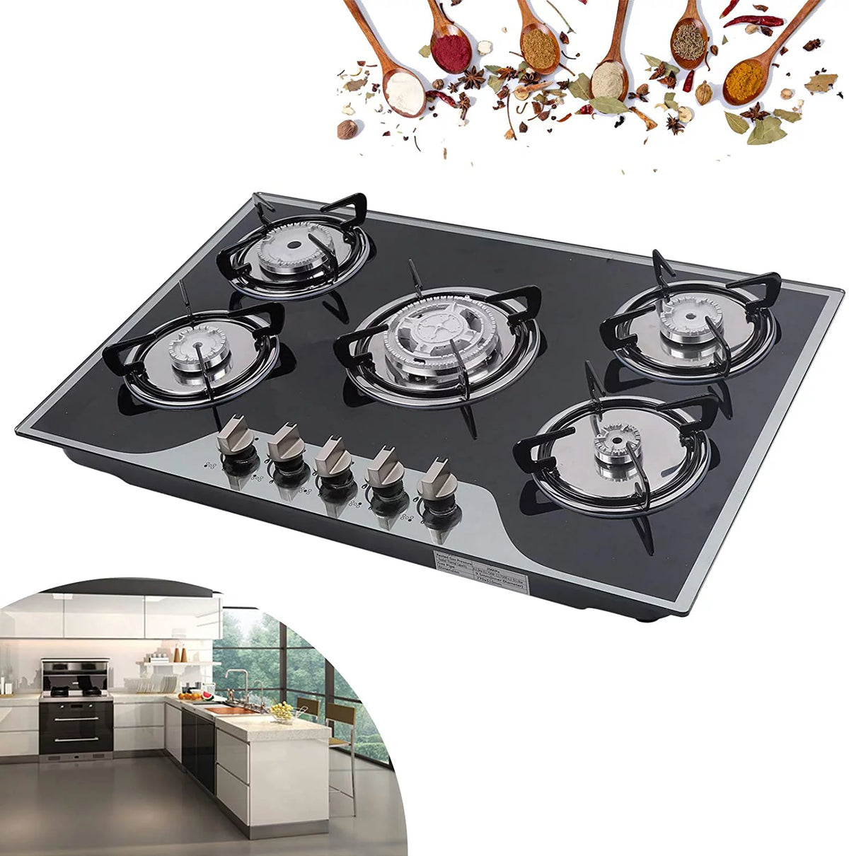 Gas Cooktops 5 Burner Tempered Glass K979