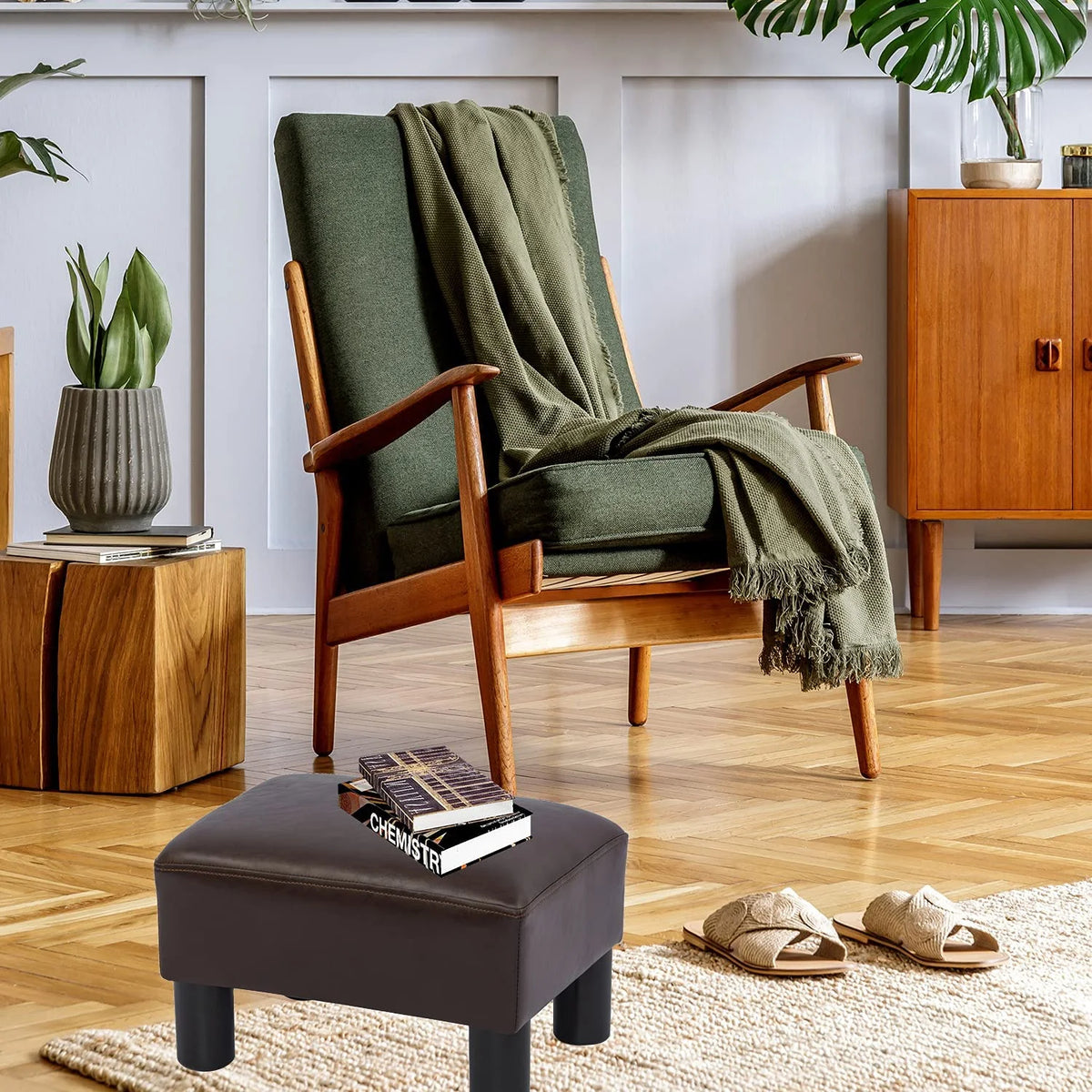 Small Faux PU Leather Rectangular Ottoman O729