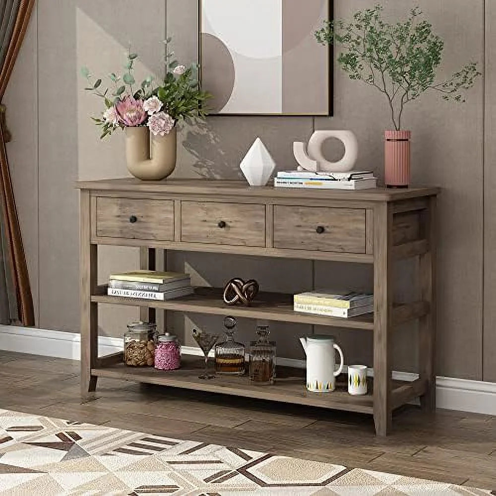 Grey 3 Tier Console Table with 3 Drawers and Shelves X237397