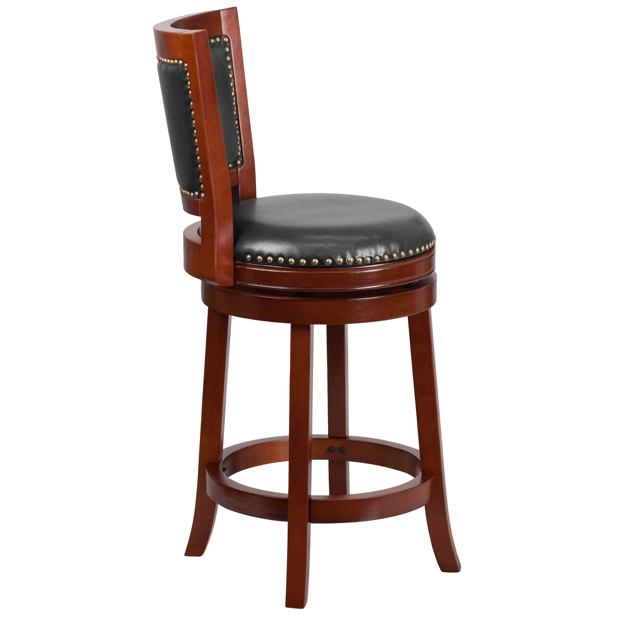 Dark Cherry Wooden Counter Height Stool with Faux Leather Seat D881028