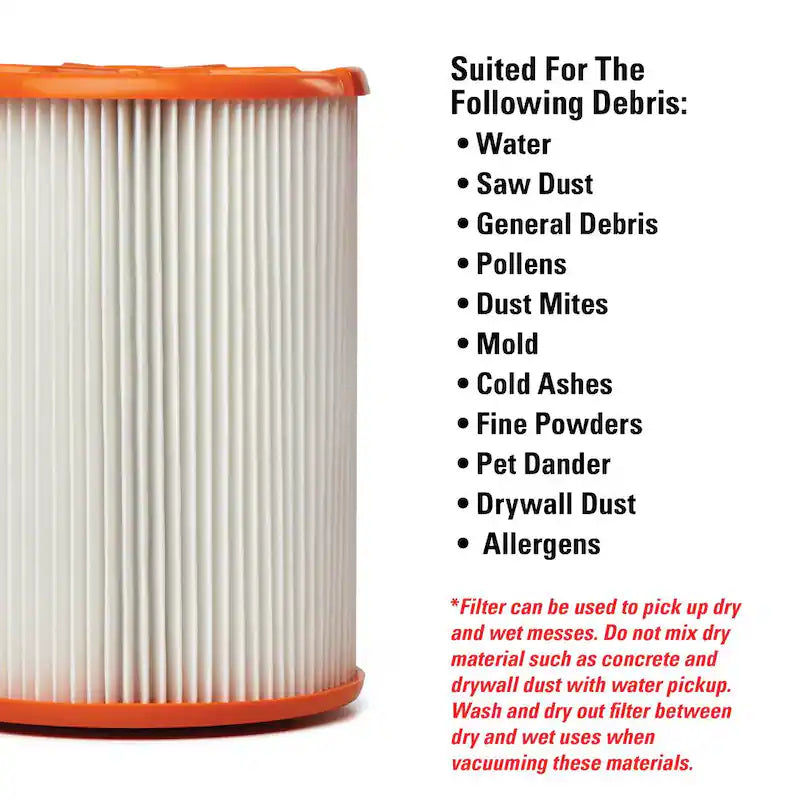 HEPA Wet/Dry Vac Replacement Cartridge Filter 2-Pack U606574