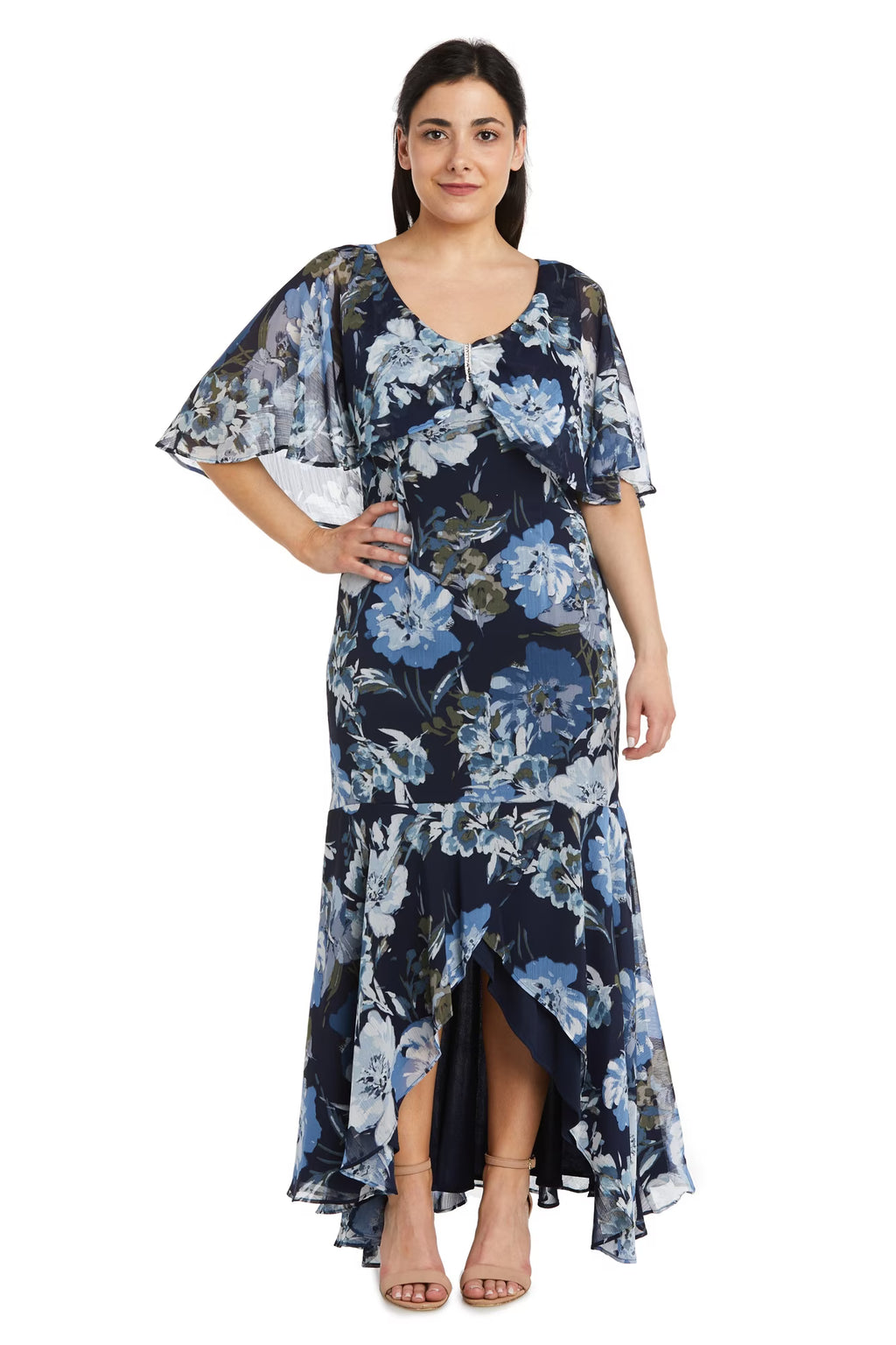 Petite High-Low Chiffon Capelet Flounce Dress I4989