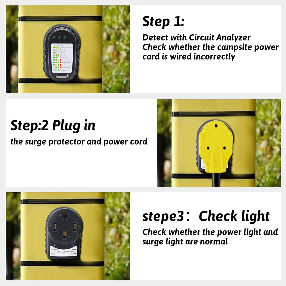 50 Amp Surge Protector and Power Pedestal Tester with LED Indicator Light, Pack of 2 R97397