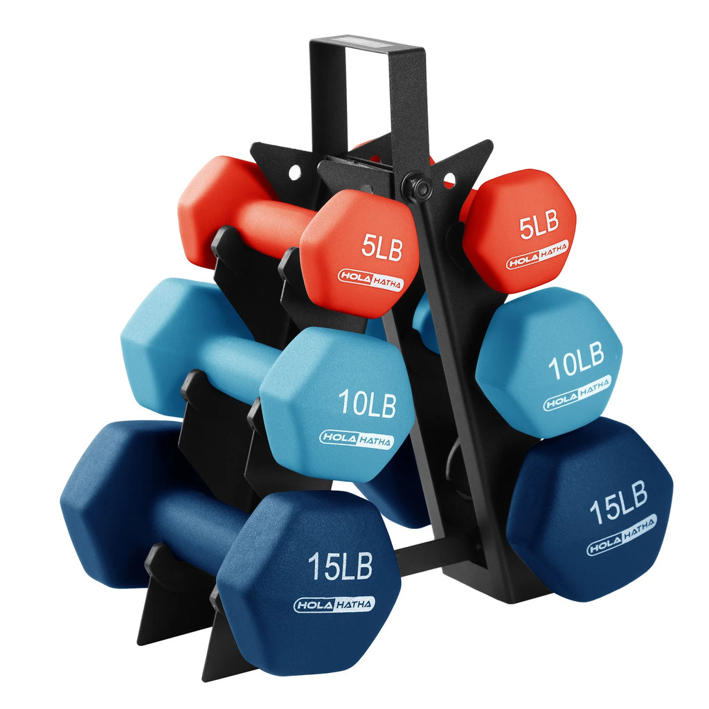 5, 10 & 15 Pound Neoprene Dumbbell Weight Set with Storage Rack M382832