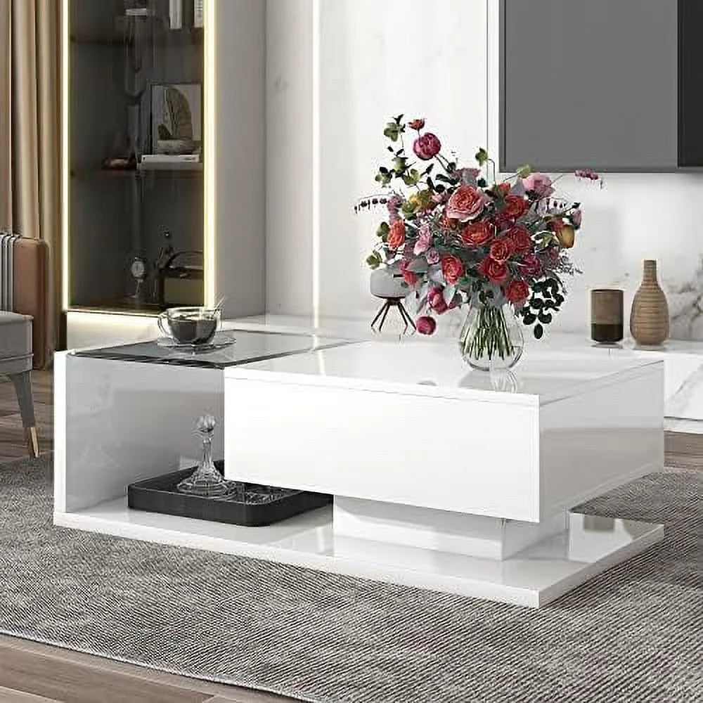 White Black 2-Layer Coffee Table with Removable Tray Q44030