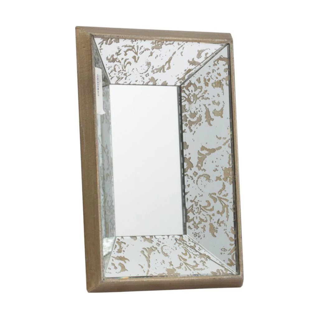 12" Brown and Silver Wooden Framed Rectangular Hanging Mirror J69353