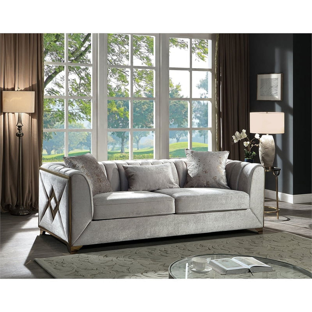 Cream 3 PC Wood Living Room Set Y524886