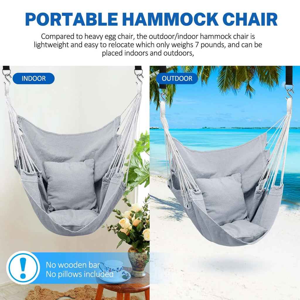 Hammock Chair with Pocket, Max 300 lbs, Dark Gray Z71896