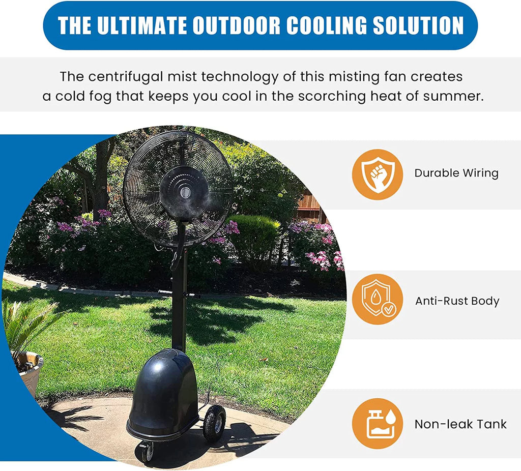 Oscillating Misting Pedestal Fan, 3 Cooling Speeds, 12 Gallon Tank, 26 inch, Black D4599