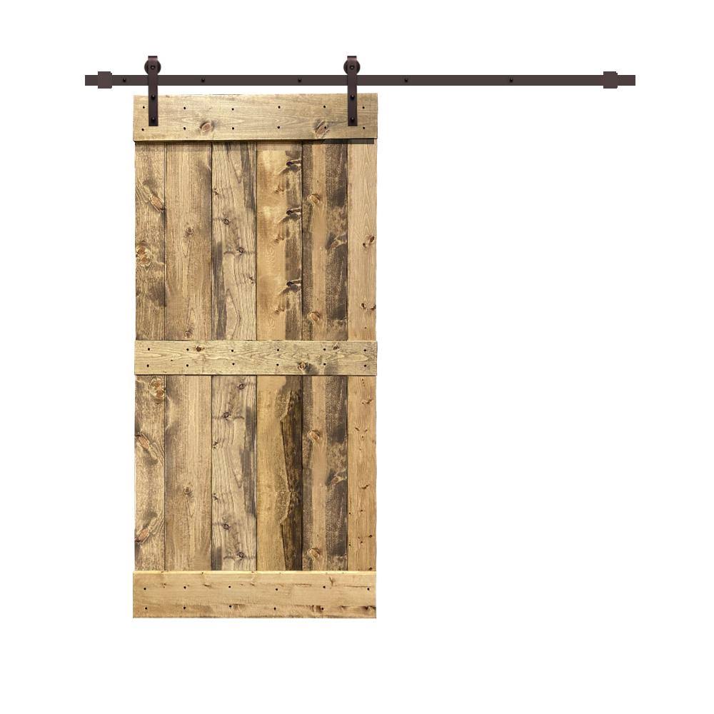 24 in. x 84 in. Weather Oak Stained Solid Pine Wood Interior Sliding Barn Door with Hardware Kit T20907