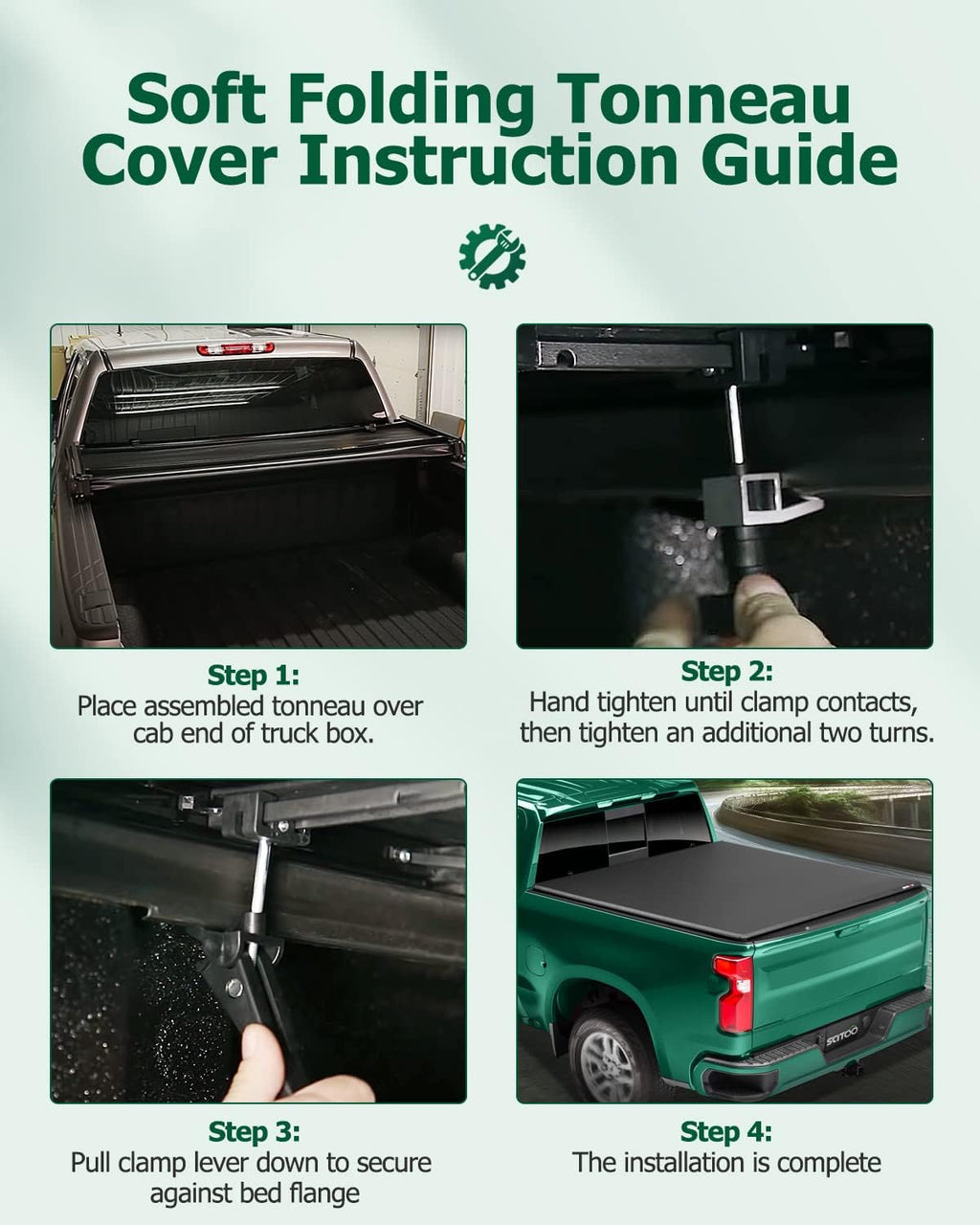 Truck Bed Cover Kit Soft Tri-Fold Tonneau Cover D318