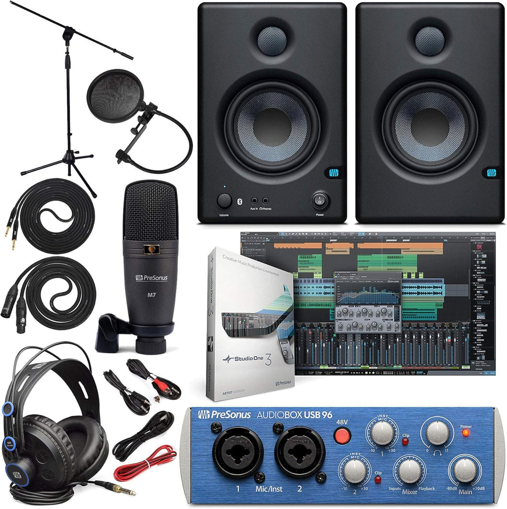 Audio Interface Full Studio Bundle with Studio Monitors and Instrument Cable T60801