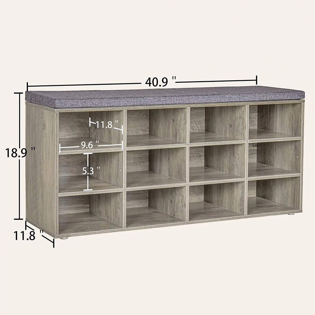 12 Cubbies Shoe Bench with Cushion E42138