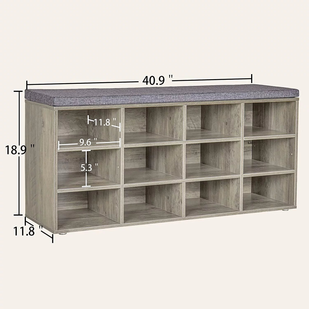 12 Cubbies Shoe Bench with Cushion E42138