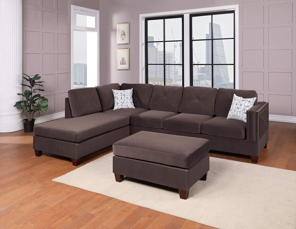 Dark Coffee Velvet Rectangle Cocktail Ottoman L125