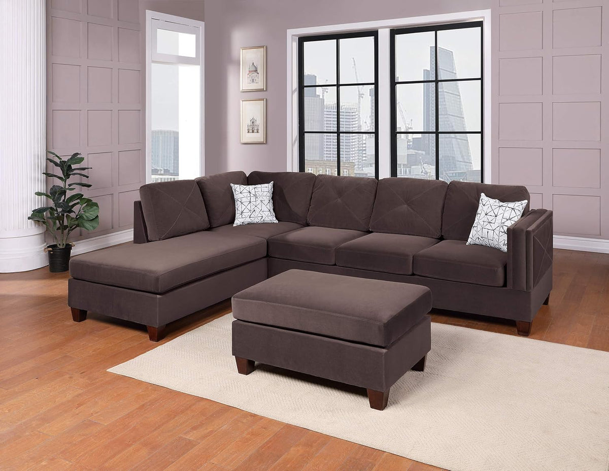 Dark Coffee Velvet Rectangle Cocktail Ottoman L125