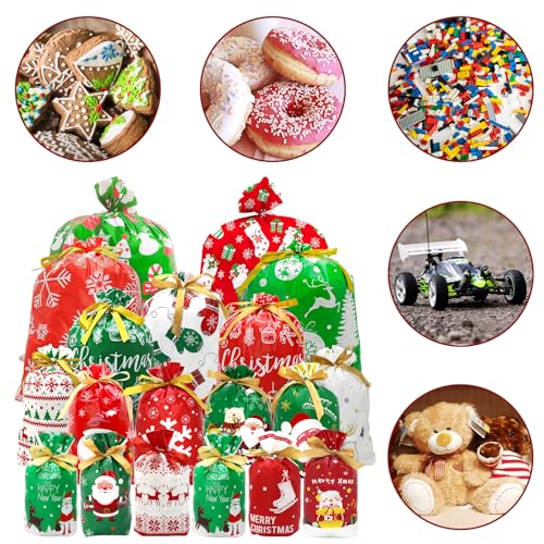 43 PCS Christmas Drawstring Gift Bags Assorted Sizes with Rope G2578