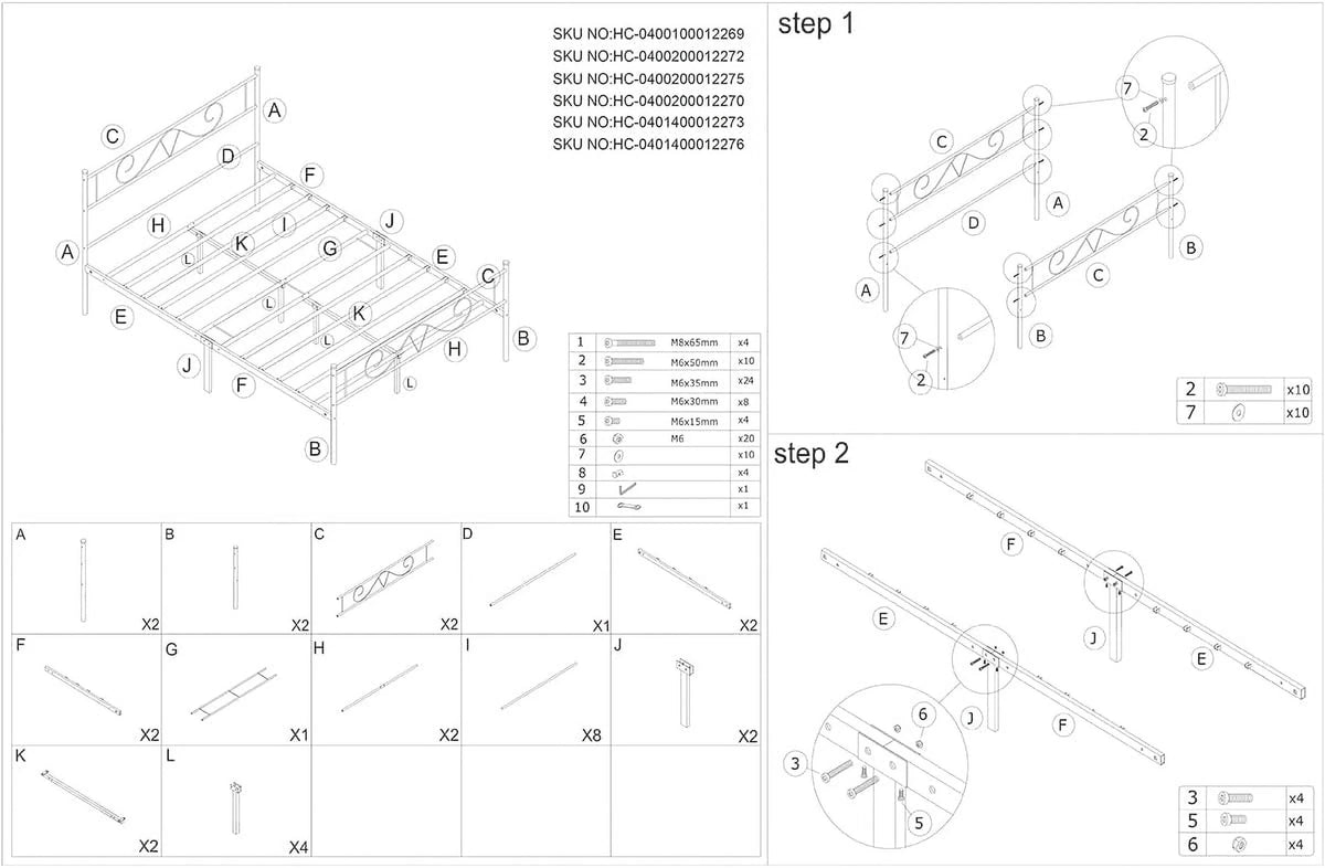 Queen Size Metal Platform Bed Frame with Headboard S932605