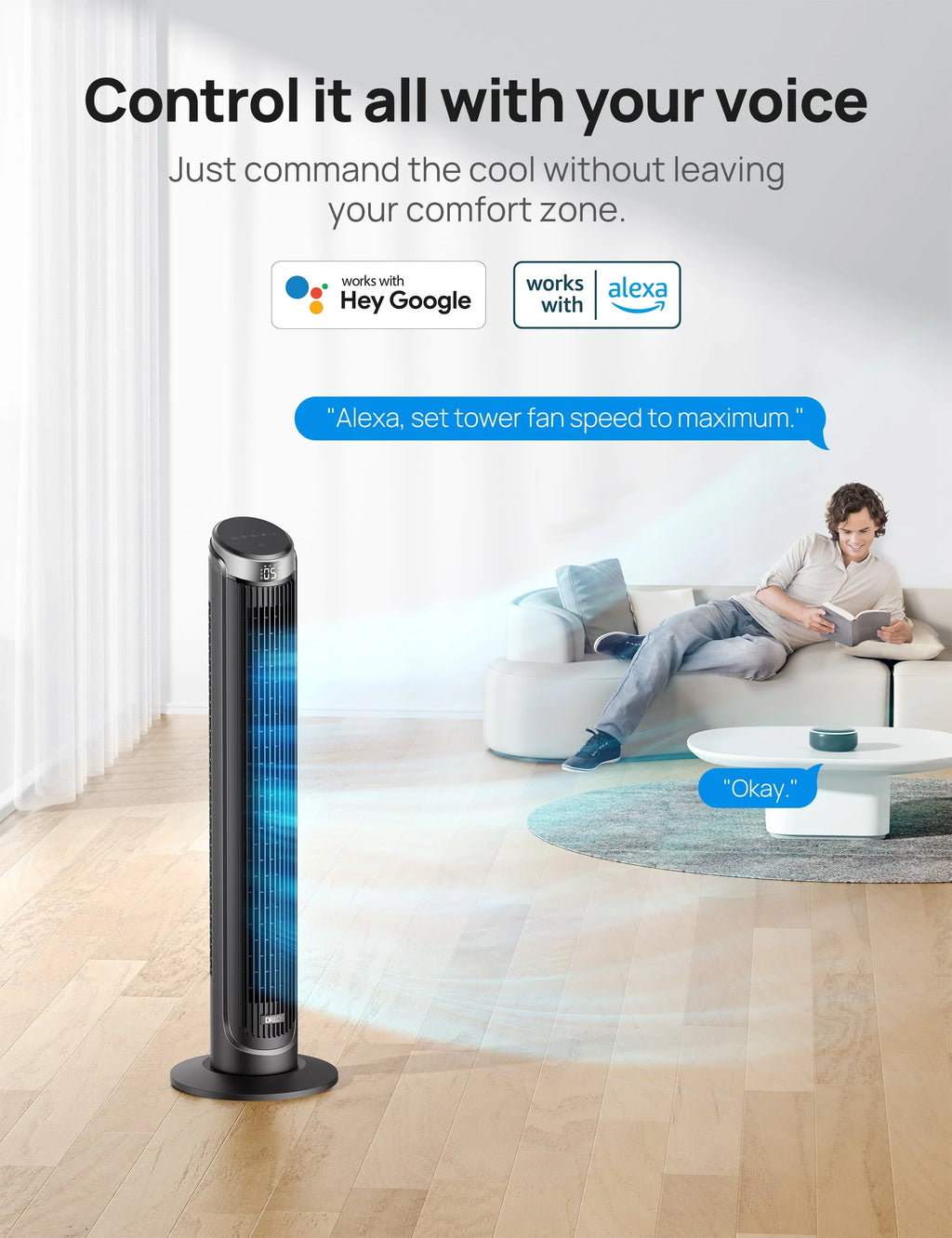 90° Oscillating Tower Fan with Remote, 4 Modes, 12H Timer, 40 Inch Z505299