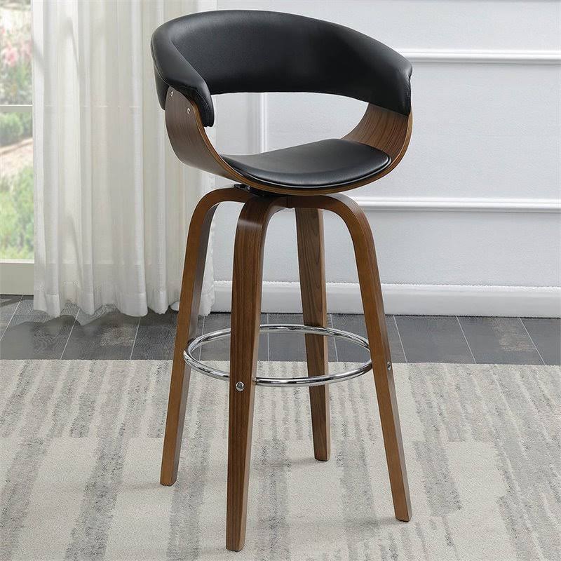 Faux Leather Swivel Bar Stool in Walnut and Black B808