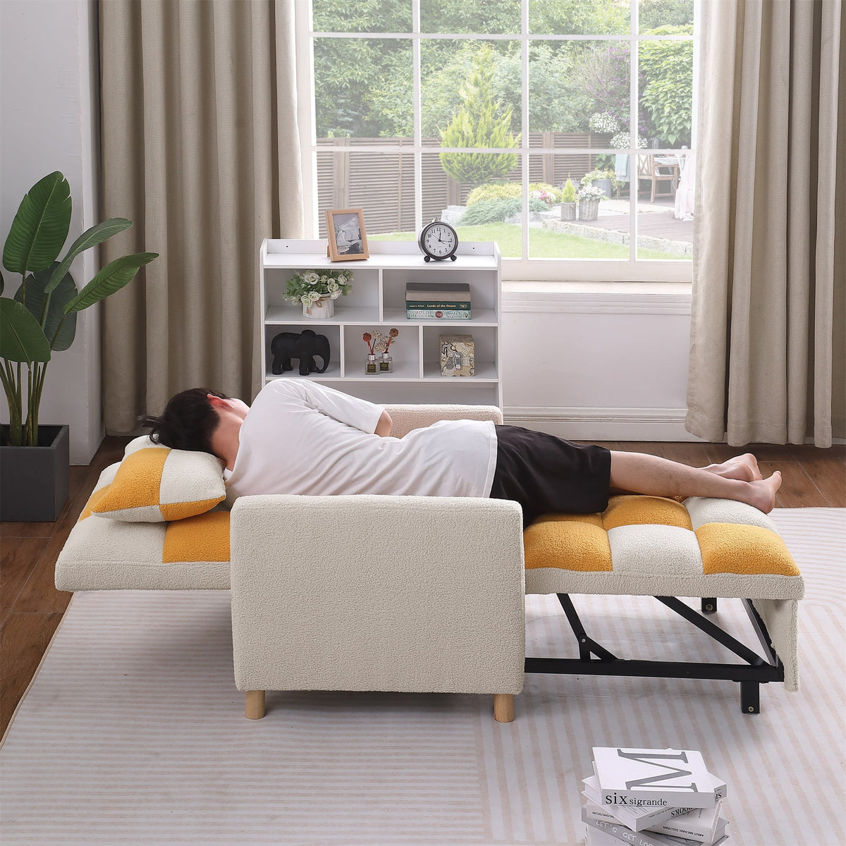 3-in-1 Convertible Sleeper Chair Bed Yellow P2897