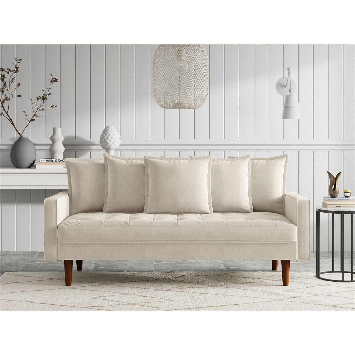 Beige Velvet Upholstered Sofa Z772