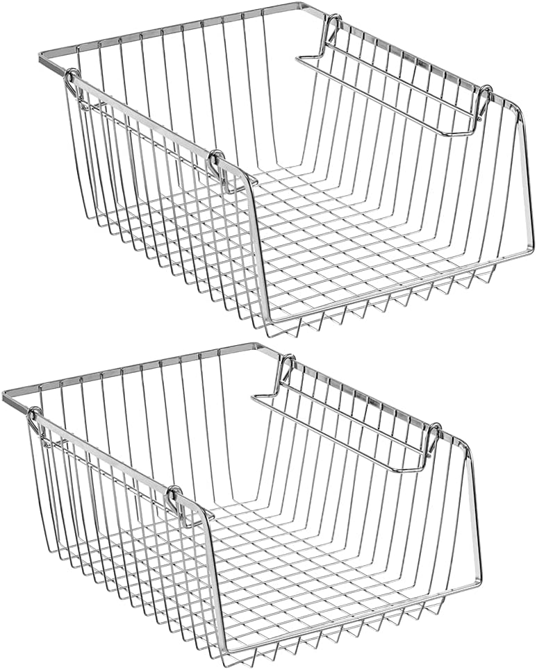 14'' Stacking Metal Wire Storage Baskets with Handles, Set of 3 T531245