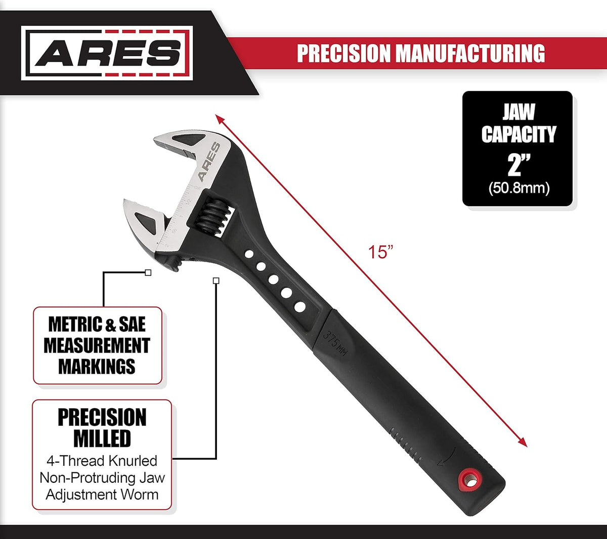 15-Inch Adjustable Wrench Chrome Vanadium Steel O2696