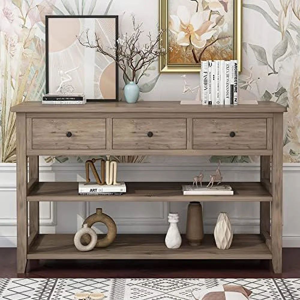 Grey 3 Tier Console Table with 3 Drawers and Shelves X237397