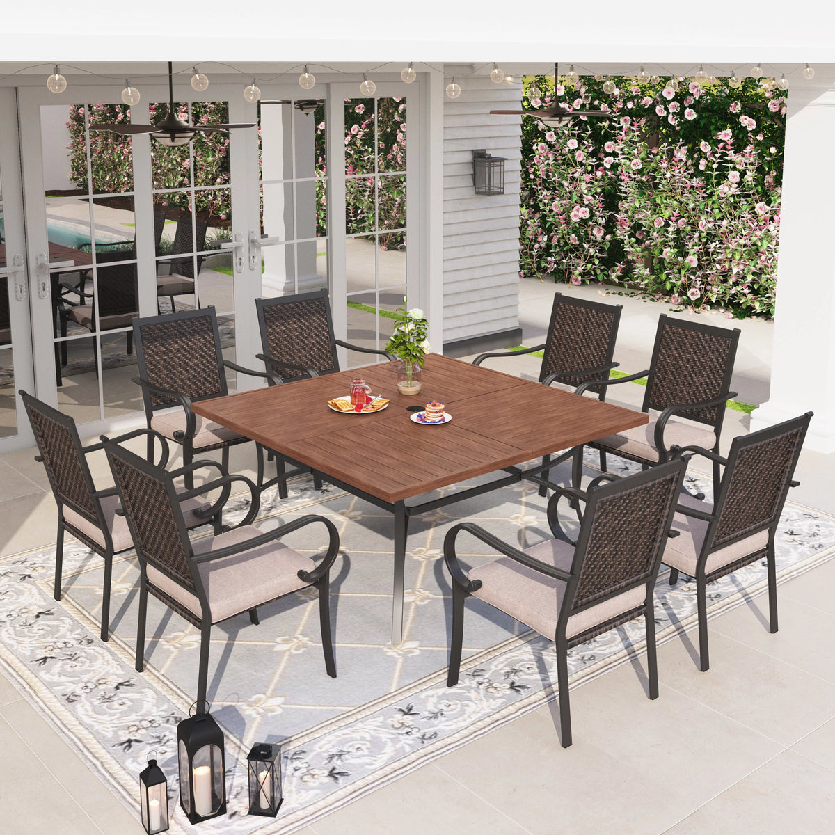 9-piece Outdoor Patio Dining Set with Metal Table and Wicker Rattan Chairs A62639