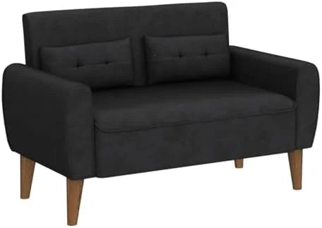 47" Linen Fabric Tufted Loveseat Sofa with Wood Legs N52513