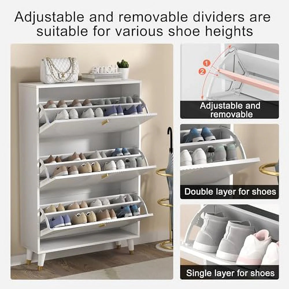 Slim White Shoe Cabinet with Flip Drawer C5464