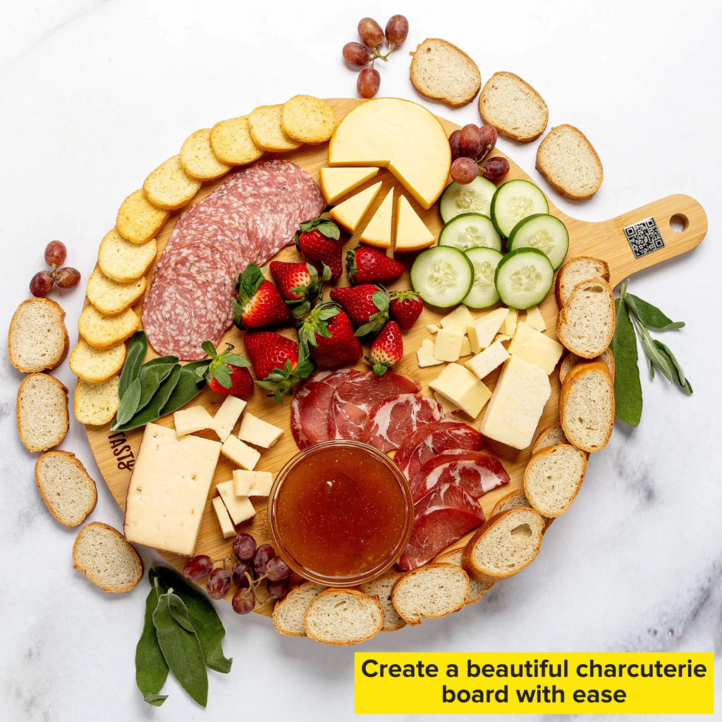 Bamboo Round Charcuterie Board with Handle, 15.5" K56707