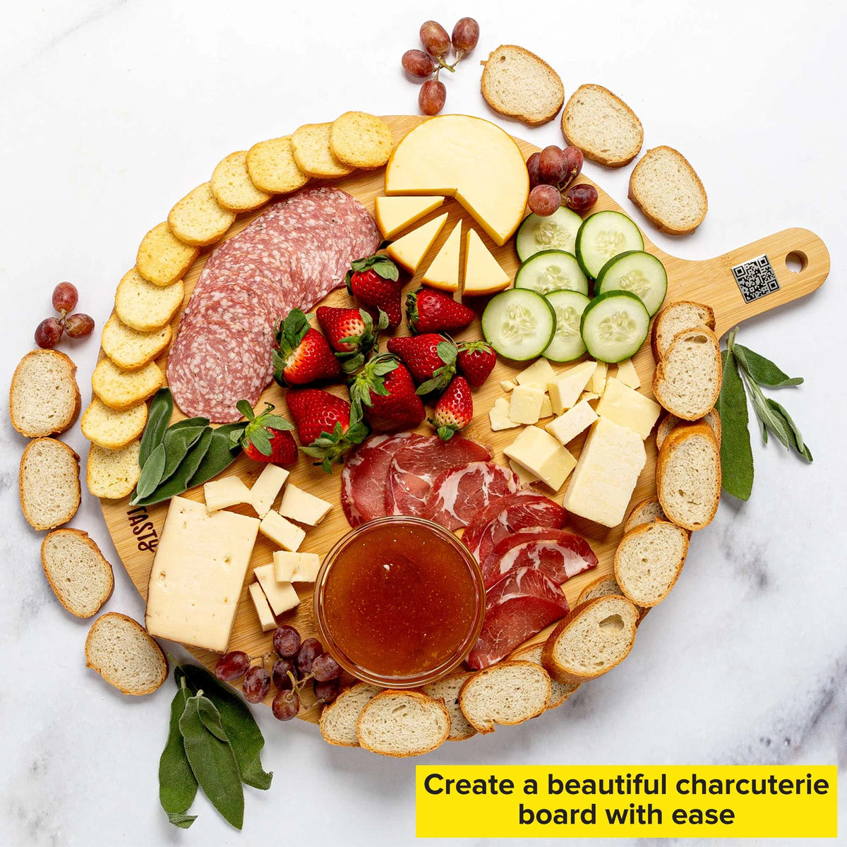 Bamboo Round Charcuterie Board with Handle, 15.5" K56707