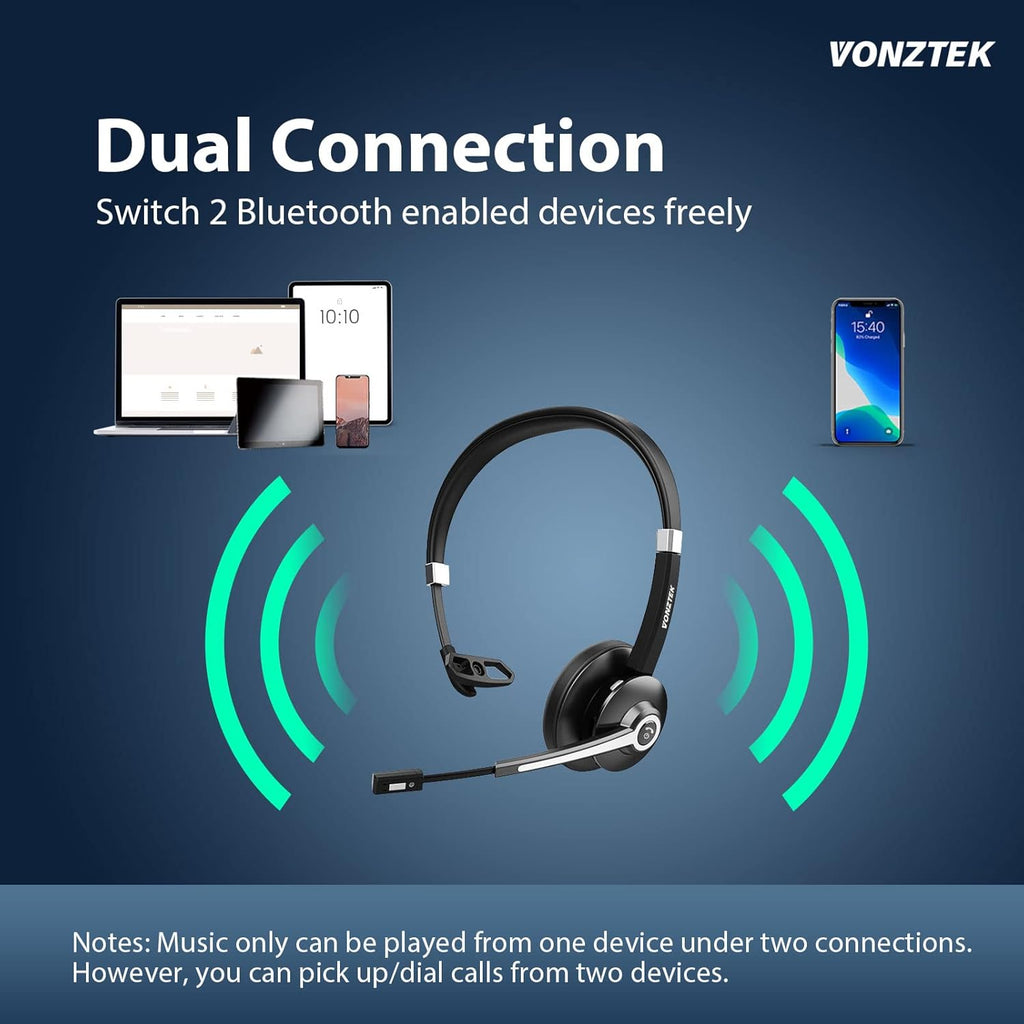 Bluetooth Headset with Microphone, Wireless Headphones with Mic, Noise Canceling, Hands Free Headsets, Pack of 2 O9562