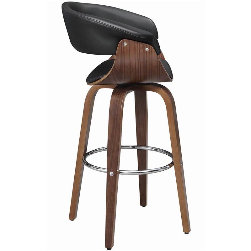 Faux Leather Swivel Bar Stool in Walnut and Black B808