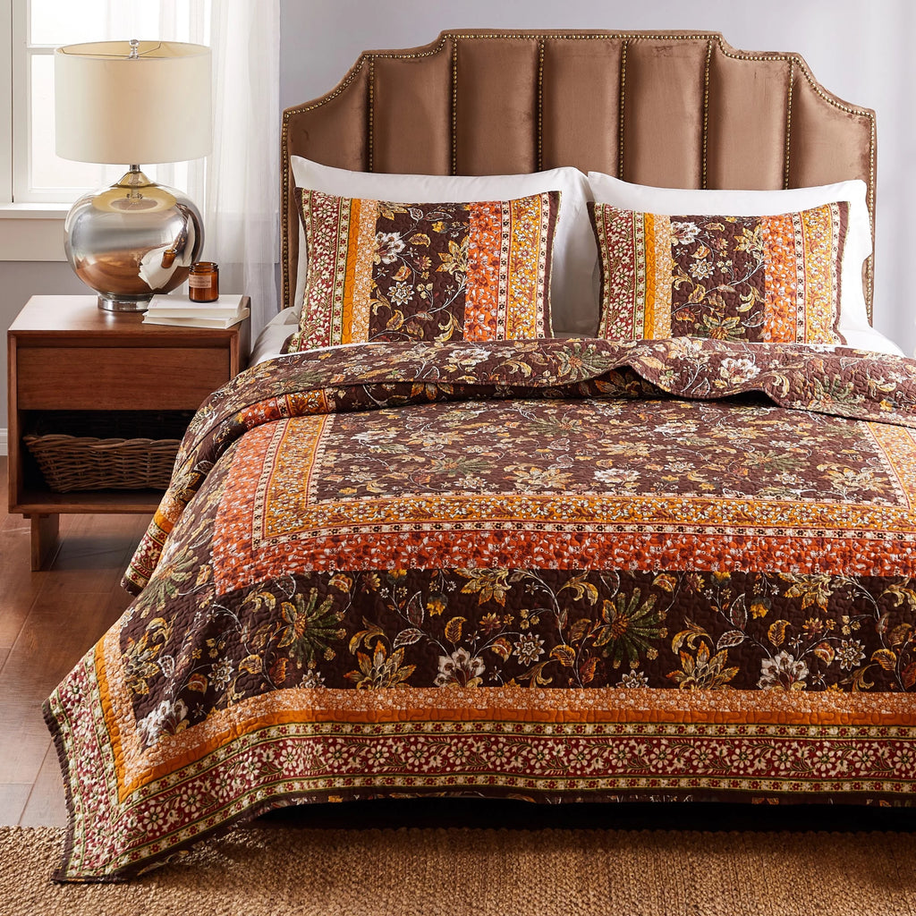 Turquoise Oversized Cotton Rich Quilt and Pillow Sham Set Full - Queen 3 Piece D731925