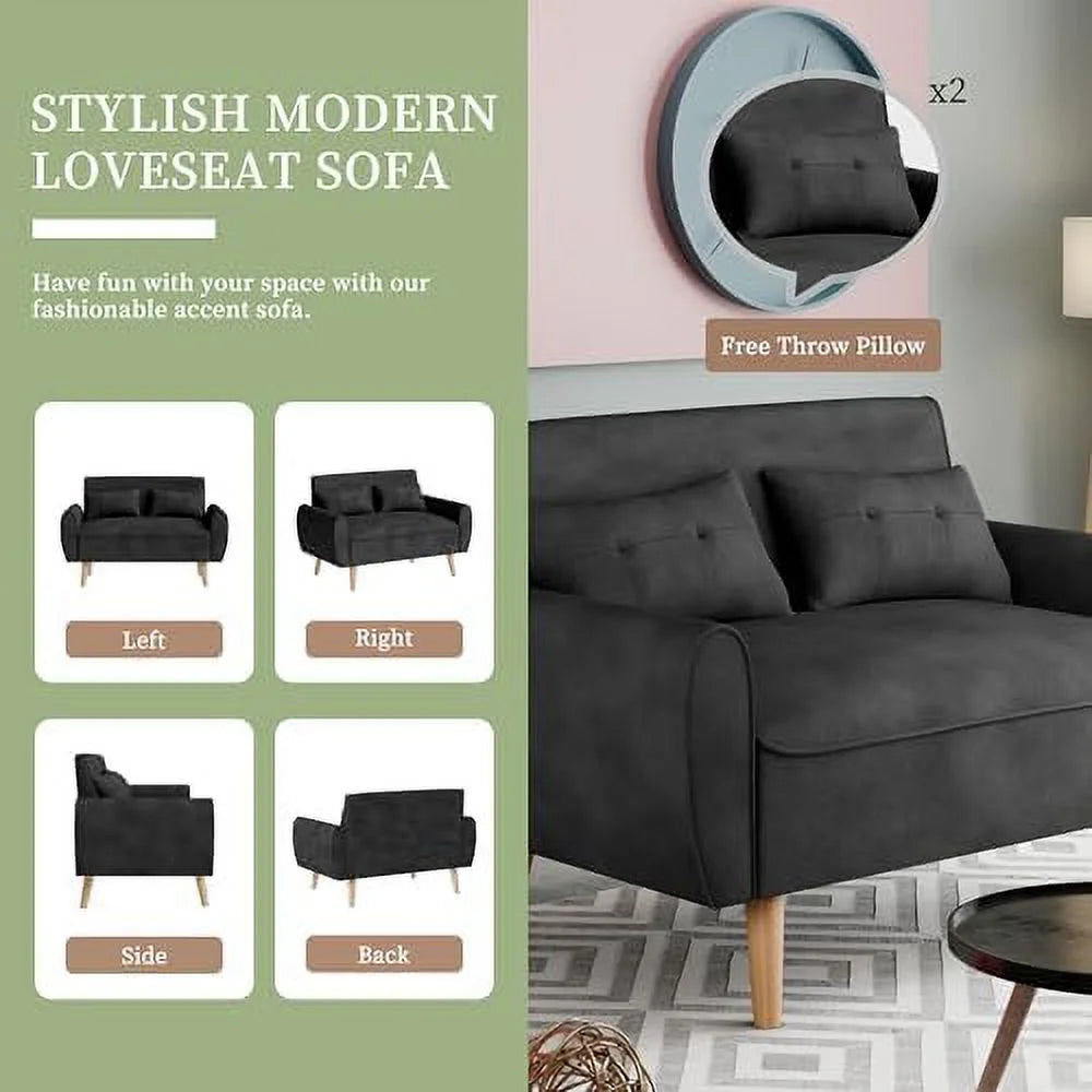 47" Linen Fabric Tufted Loveseat Sofa with Wood Legs N52513