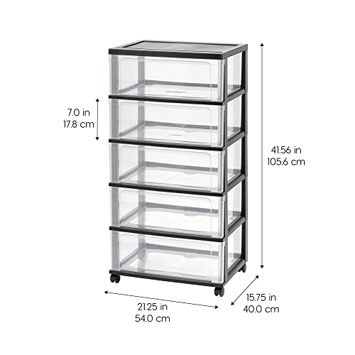 Black Plastic 5 Drawer Rolling Storage Organizer T8466