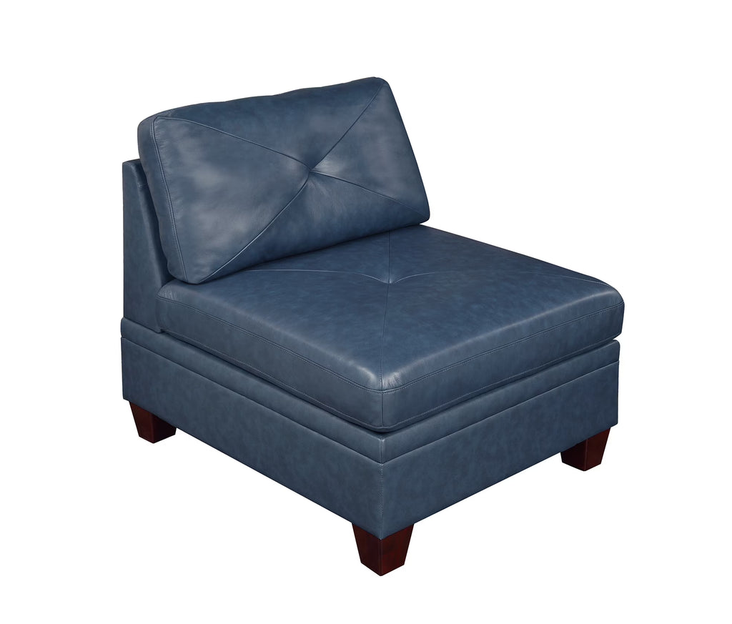 Genuine Leather Armless Chair Ink Blue Tufted Seat C66458