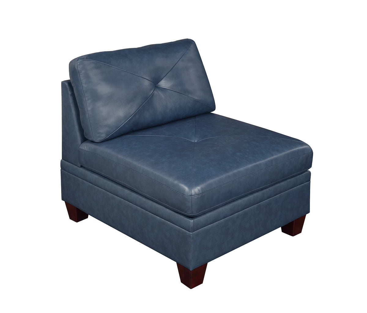 Genuine Leather Armless Chair Ink Blue Tufted Seat C66458