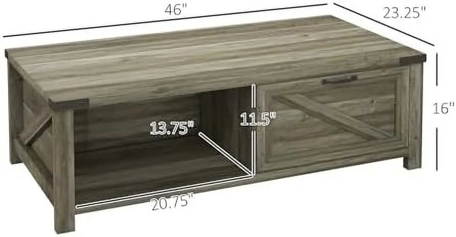 White Farmhouse Coffee Table with Drawer and Open Shelf K797119