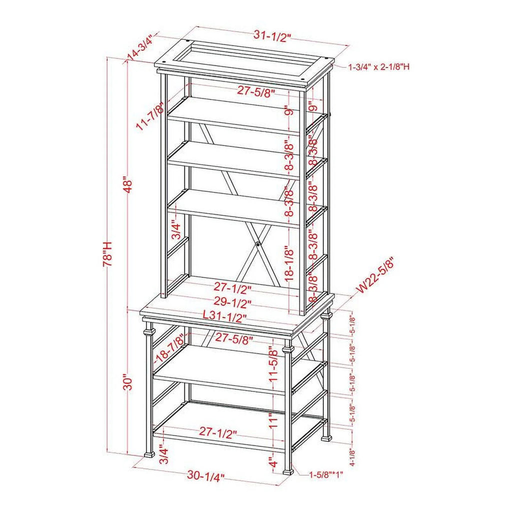 Antique White 6-Shelf Metal Bookcase W7362