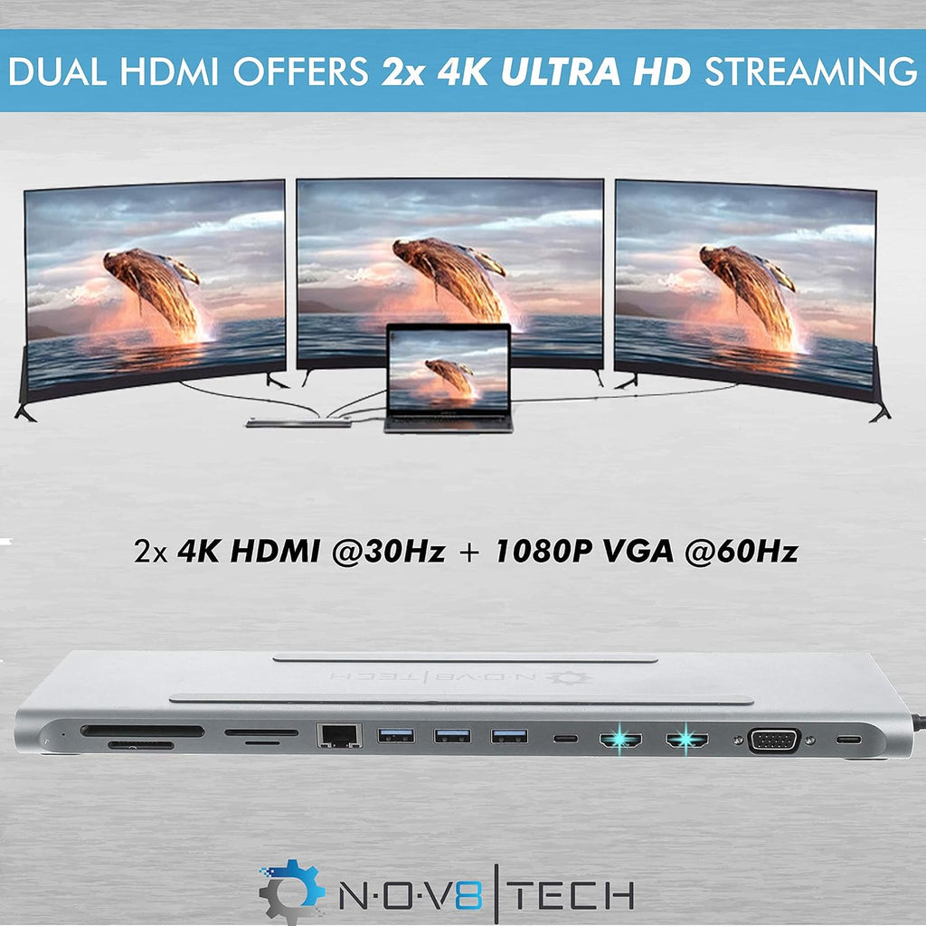 USB C Laptop Docking Station, 14in1 Triple Display 2 HDMI & VGA, 100W USB-C PD, Gigabit Ethernet, 2X USB 3, Card Reader, Audio M637307